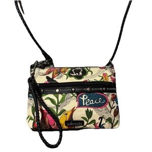 Sakroots Peace Floral Print Crossbody Bag Braided Strap Zipper Studs Multicolor